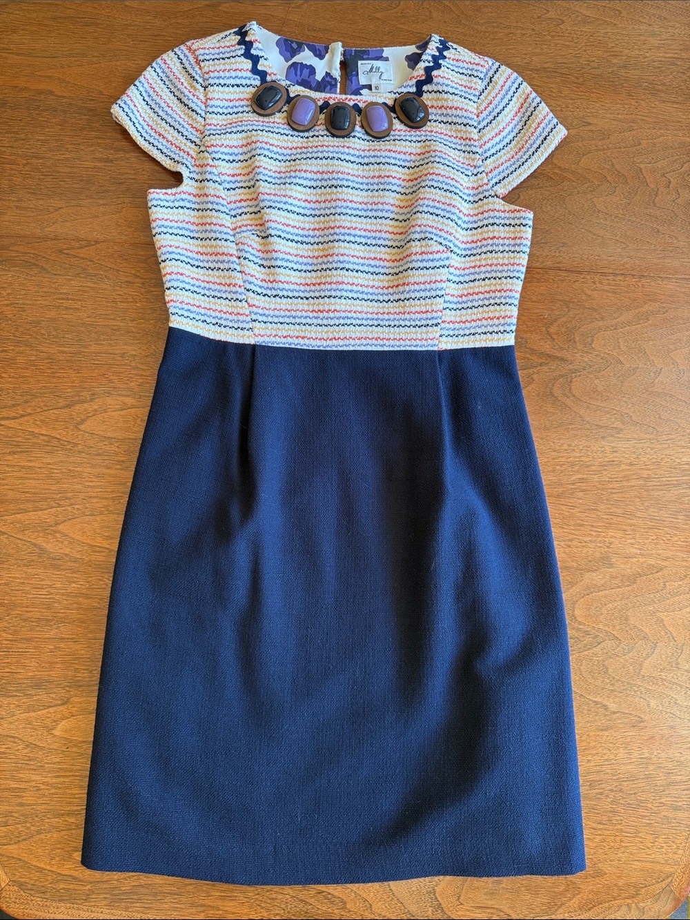 Milly of New York Navy and Multicolor Cap-Sleeve Sheath Dress